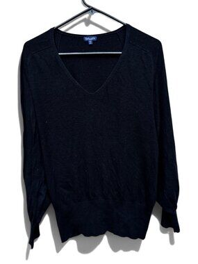 Splendid Women's Black V-Neck Long Sleeve Knit Pullover Sweater Size L